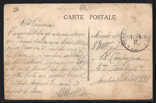 AK Vérigny, Bureau de Poste et rue bordée de maisons