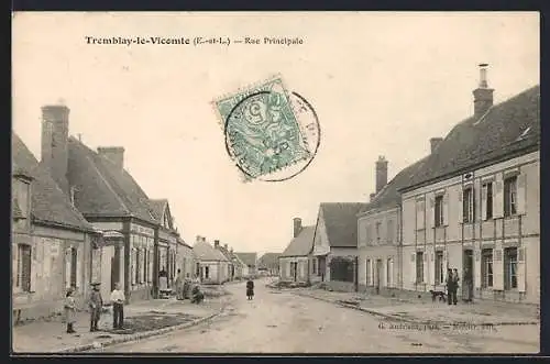 AK Tremblay-le-Vicomte, Rue Principale animée avec habitants et bâtiments traditionnels