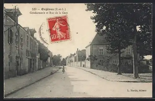 AK Orgères, Gendarmerie et Rue de la Gare