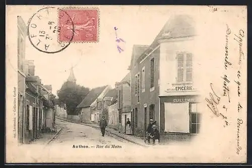 AK Authon, Rue du Mans avec épicerie et passants