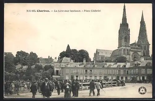 AK Chartres, La foire aux bestiaux sur la Place Châtelet