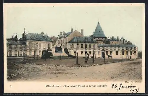 AK Chartres, Place Saint-Michel et Cercle Militaire