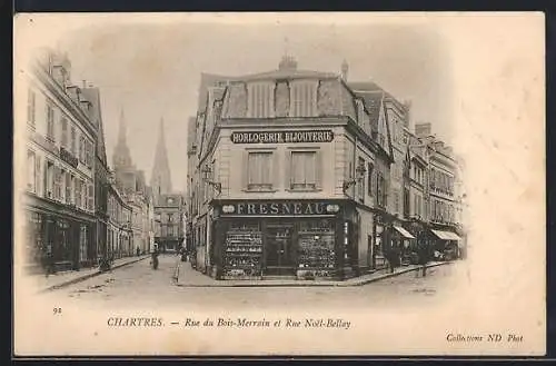 AK Chartres, Rue du Bois-Merrain et Rue Noël-Ballay avec horlogerie bijouterie Fresneau