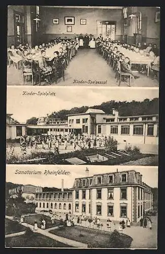 AK Rheinfelden, Sanatorium, Speisesaal, Kinderspielplatz und Aussenansicht