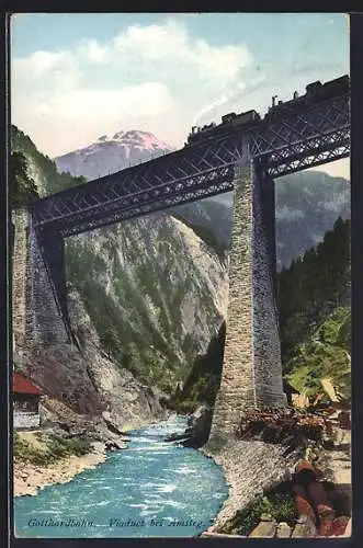 AK Amsteg, Viadukt mit Gotthardbahn, Blick auf die Windgälle