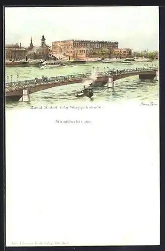 Lithographie Stockholm, Kongl. Slottet fran Skeppsholmen