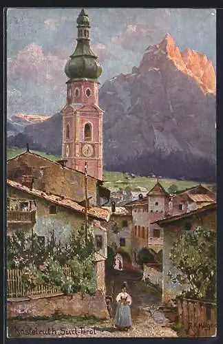 Künstler-AK Rud.A. Höger: Castelrotto, Ortspartie mit Kirche