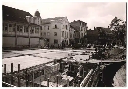 3 Fotografien Foto-Wagner, Rendsburg, Ansicht Rendsburg, Bau des Kaufhaus Grimme, Fundamentlegung