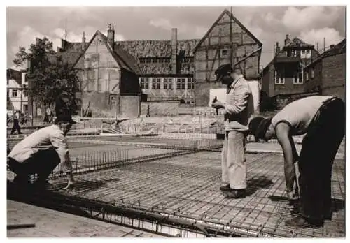 3 Fotografien Foto-Wagner, Rendsburg, Ansicht Rendsburg, Bau des Kaufhaus Grimme, Fundamentlegung