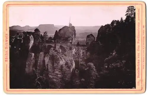 Fotografie Römmler & Jonas, Dresden, Ansicht Bastei / Sächs. Schweiz, Basteibrücke vom Ferdinandstein gesehen