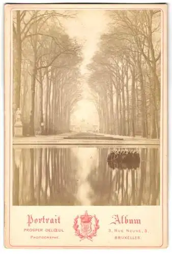 Fotografie Prosper Delceul, Bruxelles, Ansicht Brüssel, Teich & Allee in einem Schlosspark