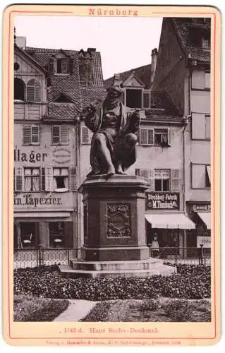 Fotografie Römmler & Jonas, Dresden, Ansicht Nürnberg, Hans Sachs-Denkmal, Ladengeschäft Strohhut-Fabrik M. Thumbach