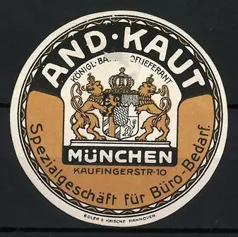 Reklamemarke München, AND·KAUT Spezialgeschäft für Büro-Bedarf, bayerisches Wappen