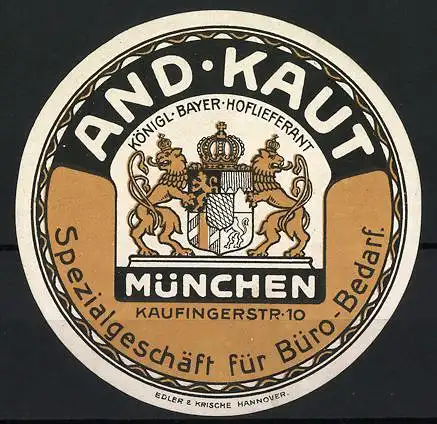 Reklamemarke München, And. Kaut Spezialgeschäft, Bayerisches Wappen