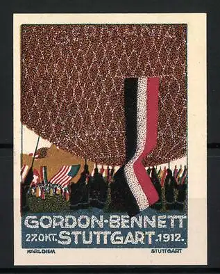 Künstler-Reklamemarke Karl Diem, Stuttgart, Gordon-Bennett 27. Okt. 1912, Ballon-Wettbewerb