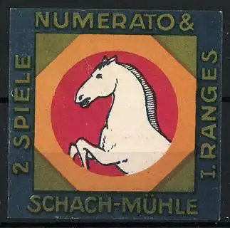 Reklamemarke Numerato & Schach-Mühle, Pferd