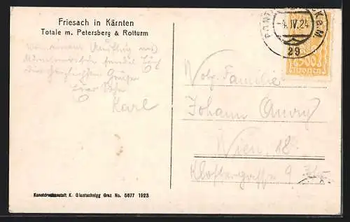 AK Friesach in Kärnten, Totalansicht mit Petersberg und Rotturm