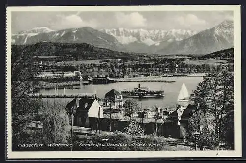 AK Klagenfurt /Wörthersee, Strandcafé und Strandbad mit Karawanken