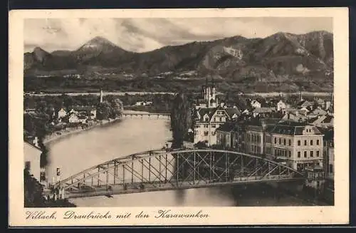 AK Villach, Draubrücke mit den Karawanken