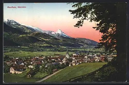 AK Mauthen /Kärnten, Ortsansicht vom Wald aus