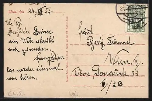 AK Wels, Ortsansicht mit Brücke