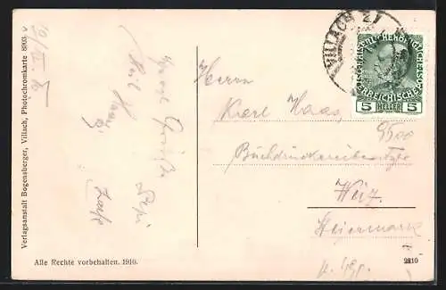 AK Villach, Ortsansicht mit dem Mittagskogel