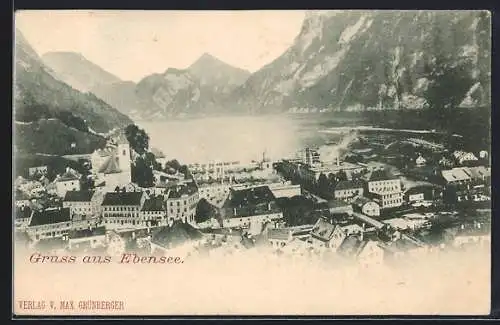 AK Ebensee, Ortspanorama mit Blick zum See