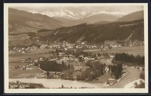 AK Spittal a. Drau, Ortsansicht mit Bergpanorama