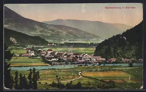 AK Sachsenburg in Kärnten, Blick über Ort und Umgebung