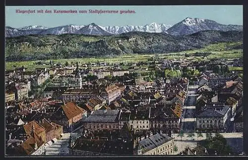 AK Klagenfurt, Stadtpanorama mit den Karawanken vom Stadtpfarrturm gesehen