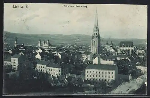 AK Linz a. D., Blick vom Bauernberg