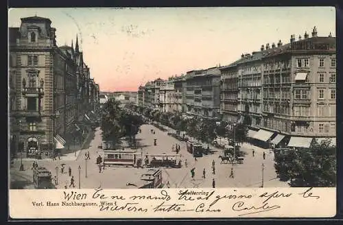 AK Wien, Schottenring mit Strassenbahnen