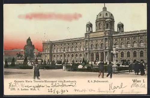 AK Wien, K. k. Hofmuseum, Kaiserin Maria Theresia-Monument von Zumbusch