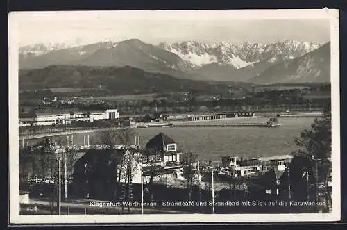 AK Klagenfurt, Strandcafe und Strandbad mit Karawanken