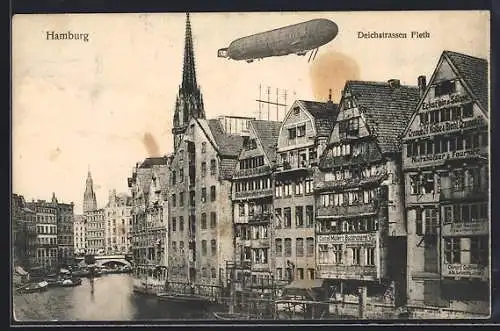 AK Hamburg, Zeppelin über dem Deichstrassen Fleth