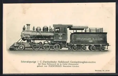 AK Schmalspurige 1 C-Zwilling Nassdampf-Gemischtzuglok der Gran Ferrocarril de la Ceiba, Hanomag