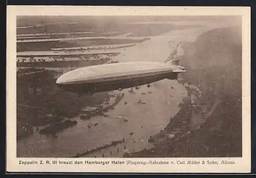 AK Hamburg, Zeppelin R. III kreuzt den Hafen 1924