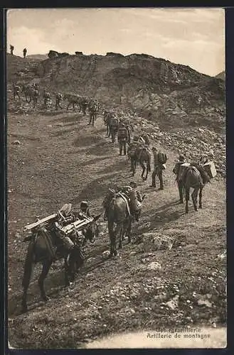 AK Schweizer Gebirgsartillerie beim Marsch durch die Berge