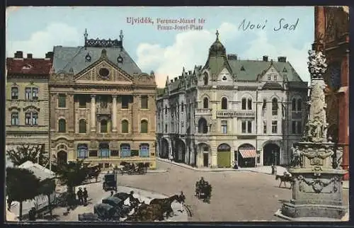 AK Ujvidék, Franz-Josef-Platz mit Kutschen