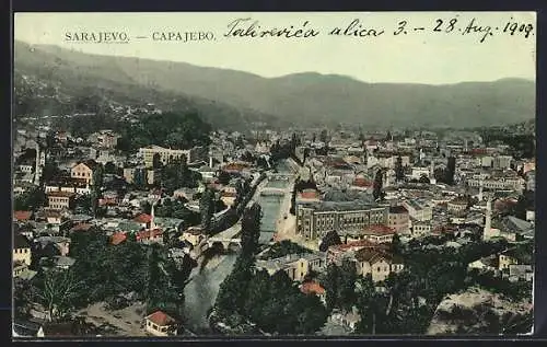 AK Sarajevo, Ortsansicht aus der Vogelschau