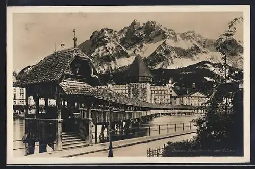 AK Luzern, Kapellbrücke und Pilatus