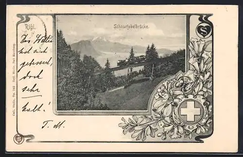 AK Rigi, Schnurtobelbrücke mit Bergbahn