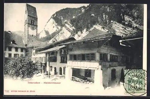 AK Interlaken, Heidenhäuser, Ortspartie nit Turm