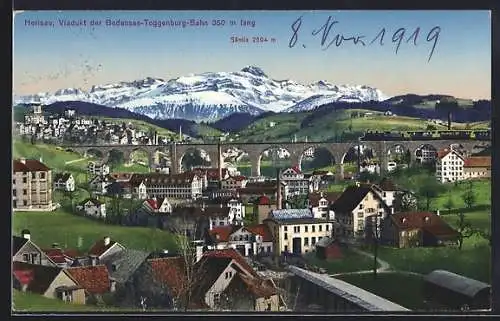 AK Herisau, Viadukt der Bodensee-Toggenburg-Bahn mit Säntis