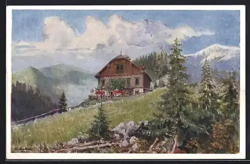 Künstler-AK Sonnwendstein, Restaurant Friedr. Schüleralpenhaus