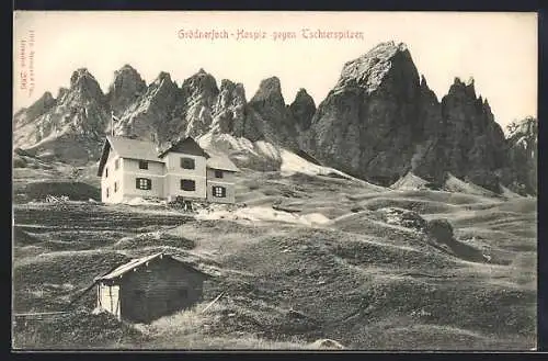 AK Grödnerjoch-Hospiz, Ortsansicht mit Tschierspitzen