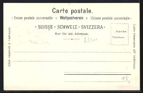 Lithographie Meiringen, Generalansicht, in der Aareschlucht