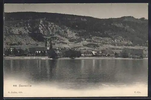 AK Neuveville, Uferpartie mit Kirche