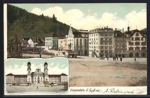 AK Einsiedeln, Kloster, Strassenpartie mit Rathaus