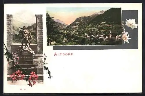 Lithographie Altdorf, Denkmal und Gesamtansicht, um 1900